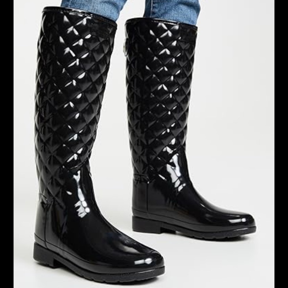 🖤 Hunter Black Quilted Rain Knee-High Rain Boots
